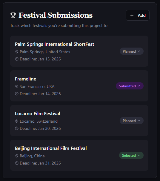 Festival submissions