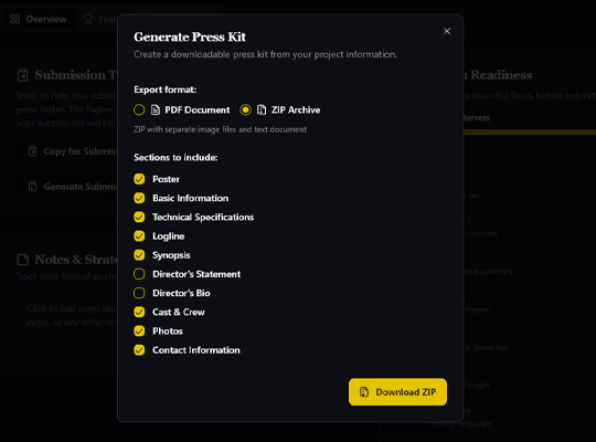 Film press kit generator